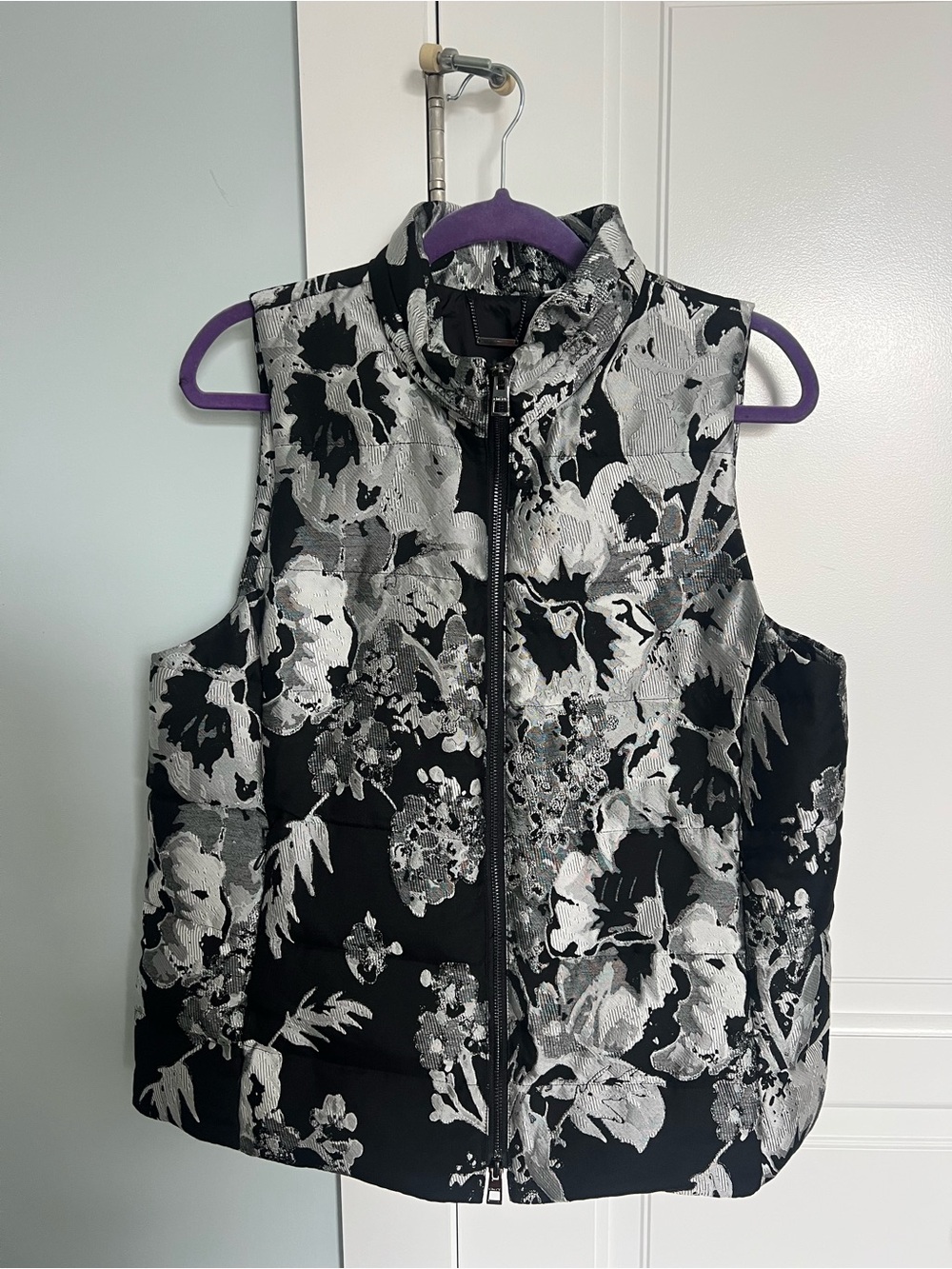 Chico's Black & Gray Floral Quilted Vest